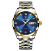 Business Style Waterproof Luminous Double Calendar Men's Watch With Alloy Case Stainless Steel Strap And Mineral Strengthened Glass Mirror