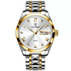 Business Style Waterproof Luminous Double Calendar Men's Watch With Alloy Case Stainless Steel Strap And Mineral Strengthened Glass Mirror