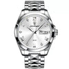 Business Style Waterproof Luminous Double Calendar Men's Watch With Alloy Case Stainless Steel Strap And Mineral Strengthened Glass Mirror