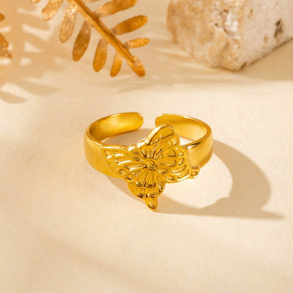 Butterfly Chain Opening Adjustable Ring Titanium Steel Geometric Style Electroplated
