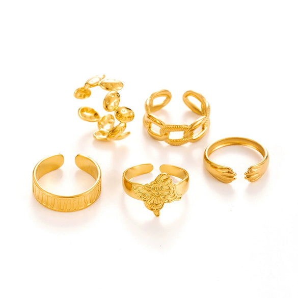 Butterfly Chain Opening Adjustable Ring Titanium Steel Geometric Style Electroplated