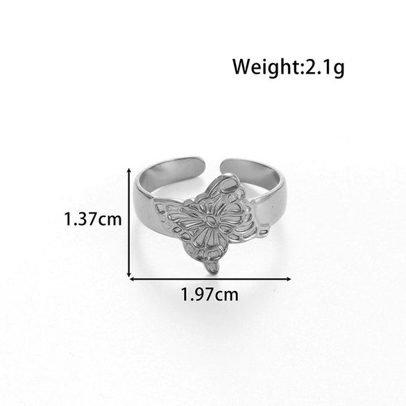 Butterfly Chain Opening Adjustable Ring Titanium Steel Geometric Style Electroplated