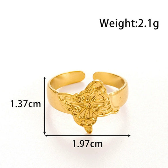 Butterfly Chain Opening Adjustable Ring Titanium Steel Geometric Style Electroplated