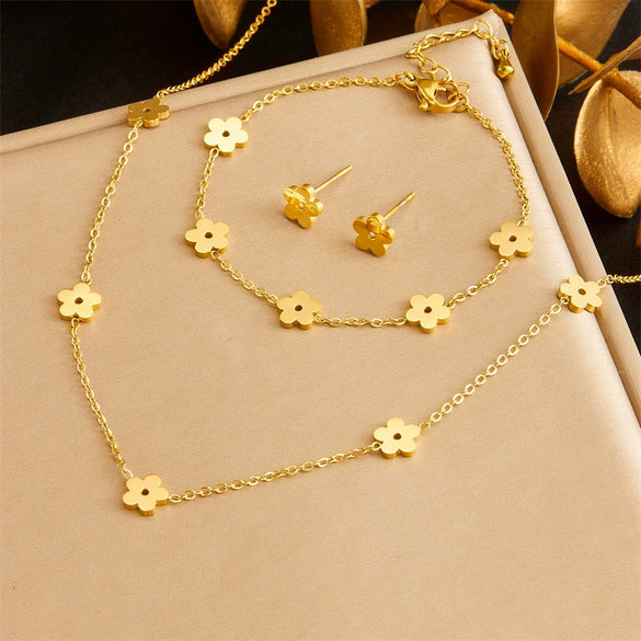 Butterfly Collarbone Necklace And Cute Suit Bracelet In Flower Design Made Of Stainless Steel With Electroplating Treatment