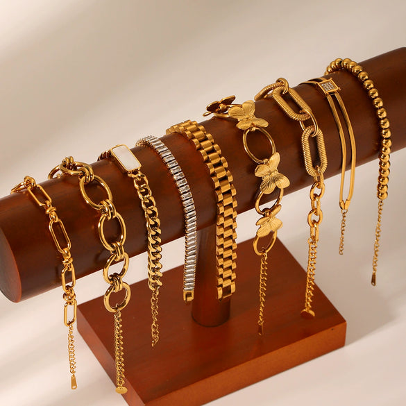 Butterfly Geometric Stainless Steel Bracelet With Zircon Chain Ball Chain Cuban Chain Electroplated Non Fading Hand Jewelry For Women