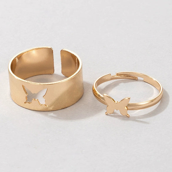 Butterfly Love Star Moon Creative Hollow Punk Couple Ring Pair Alloy With Electroplating