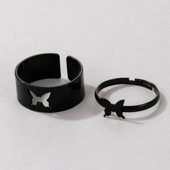 Butterfly Love Star Moon Creative Hollow Punk Couple Ring Pair Alloy With Electroplating