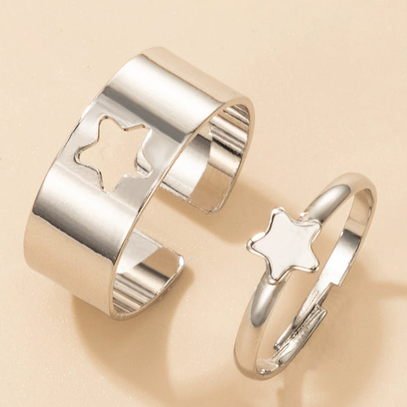 Butterfly Love Star Moon Creative Hollow Punk Couple Ring Pair Alloy With Electroplating