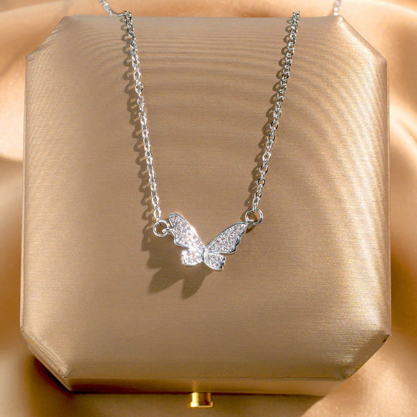 Butterfly Necklace Copper Titanium Steel Animal Zodiac Diamond Design Jewelry