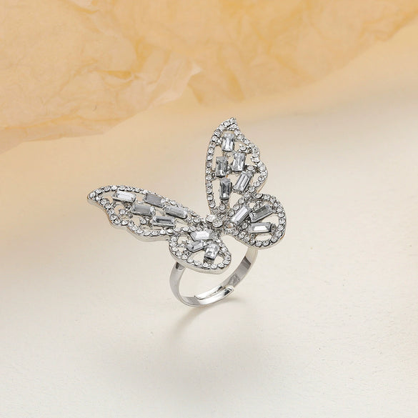 Butterfly Open Ring Artificial Crystal Diamond Highend Light Luxury Hand Jewelry For Women