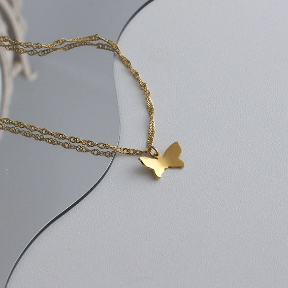 Butterfly Pendant Necklace Titanium Steel Gold Plated With Bow Pattern For Women