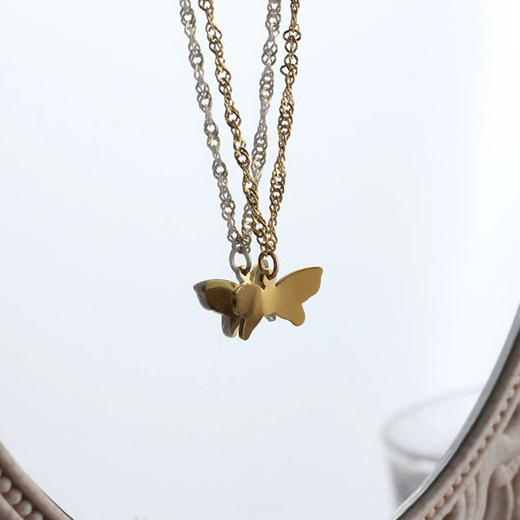 Butterfly Pendant Necklace Titanium Steel Gold Plated With Bow Pattern For Women