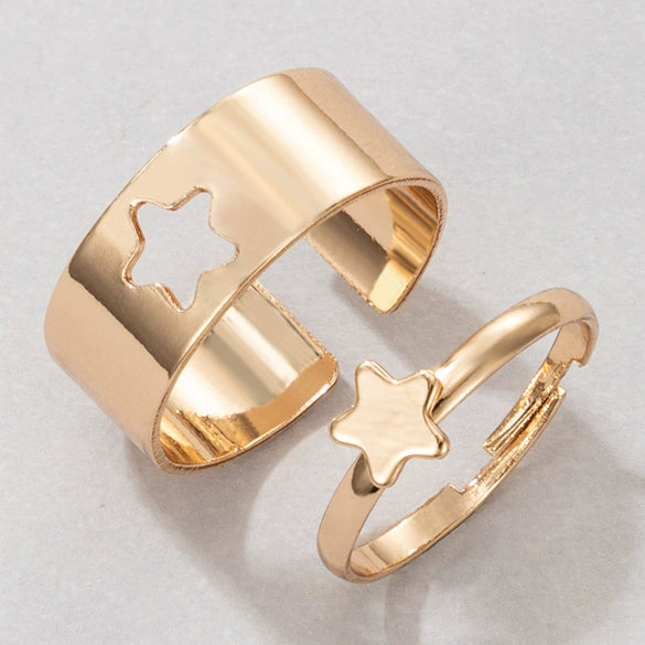 Butterfly Ring Set Creative Hollow Punk Style Couple Ring Tin Alloy Geometric Electroplated