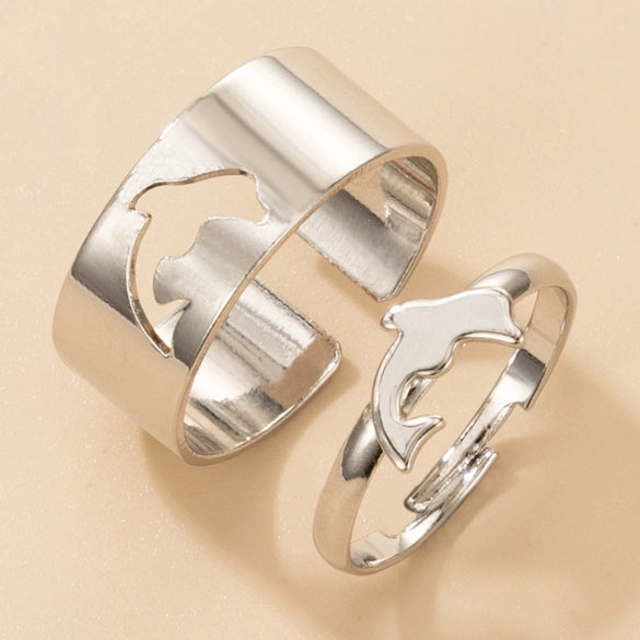 Butterfly Ring Set Creative Hollow Punk Style Couple Ring Tin Alloy Geometric Electroplated