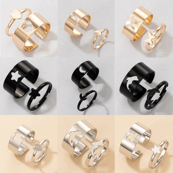 Butterfly Ring Set Creative Hollow Punk Style Couple Ring Tin Alloy Geometric Electroplated