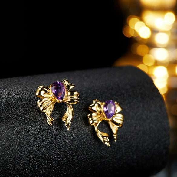 Butterfly Style S925 Sterling Silver Natural Colored Gemstone Stud Earrings For Women Set With Gems Animal Zodiac Design