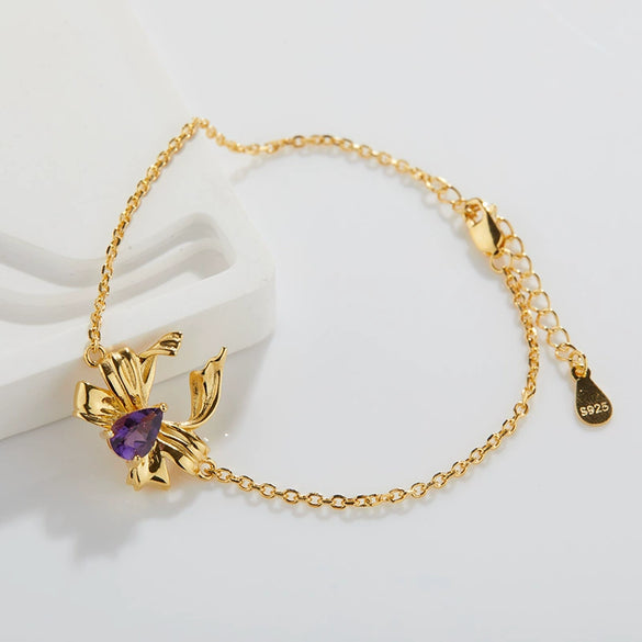 Butterfly Style S925 Sterling Silver Natural Colored Gemstone Stud Earrings For Women Set With Gems Animal Zodiac Design