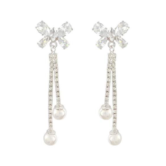 Butterfly Tassel Stud Earrings Pearl Copper Animal Zodiac Design Sweet Style For Women