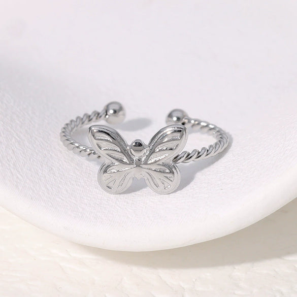 Butterfly Twist Ring Stainless Steel 18K Gold Plated For Women Cute Niche Personality