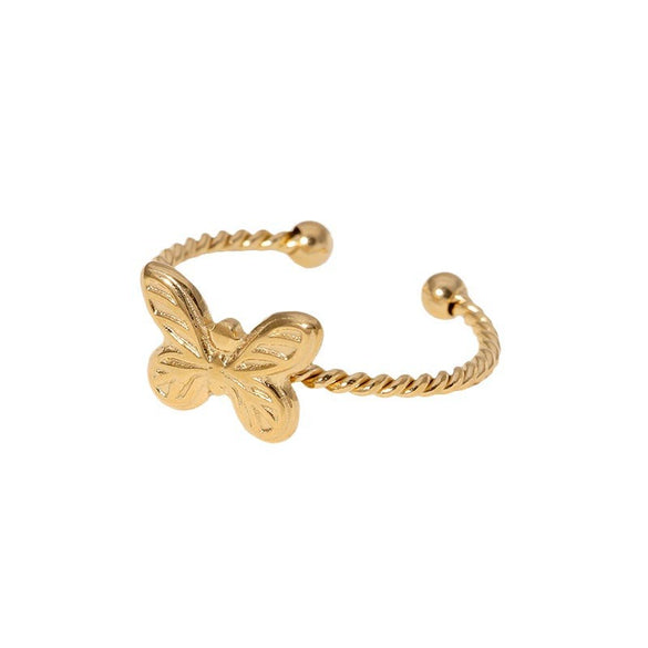 Butterfly Twist Ring Stainless Steel 18K Gold Plated For Women Cute Niche Personality