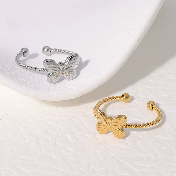 Butterfly Twist Ring Stainless Steel 18K Gold Plated For Women Cute Niche Personality