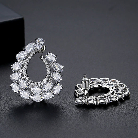 C Shaped Copper Earrings With Colorful Zircon Inlay Geometric Design Luxury Fashion Earrings For Women