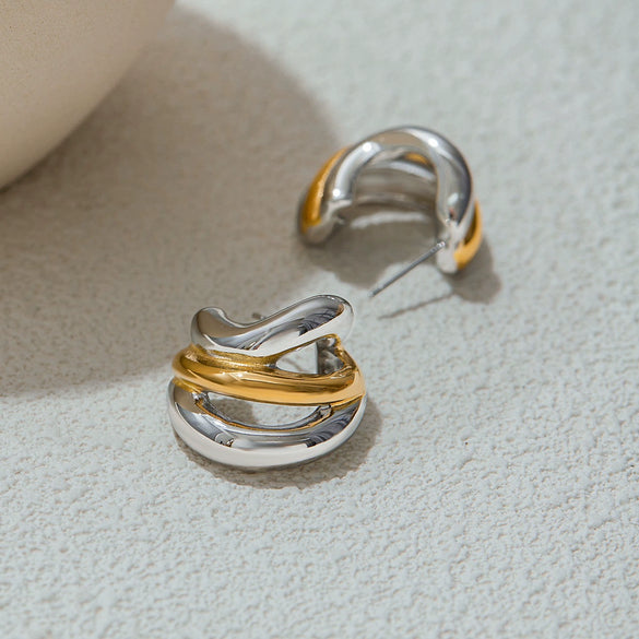 C Shaped Stainless Steel Earrings For Women Geometric Design Electroplated