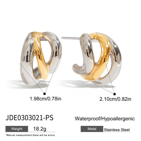 C Shaped Stainless Steel Earrings For Women Geometric Design Electroplated
