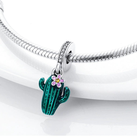 Cactus Pendant Silverplated White Copper Diy Bracelet Necklace For Women