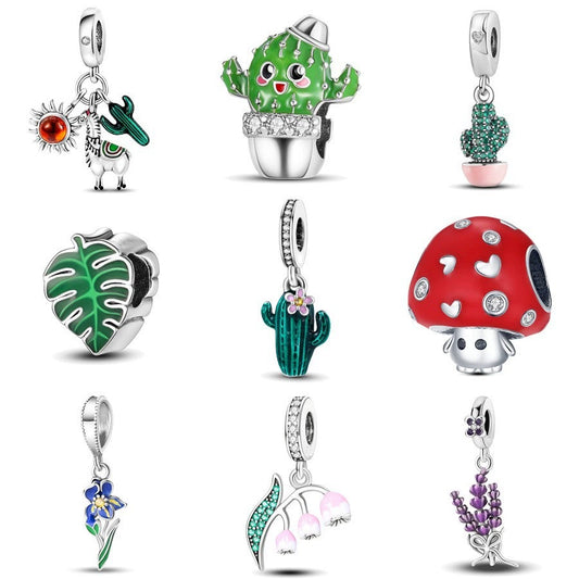 Cactus Pendant Silverplated White Copper Diy Bracelet Necklace For Women