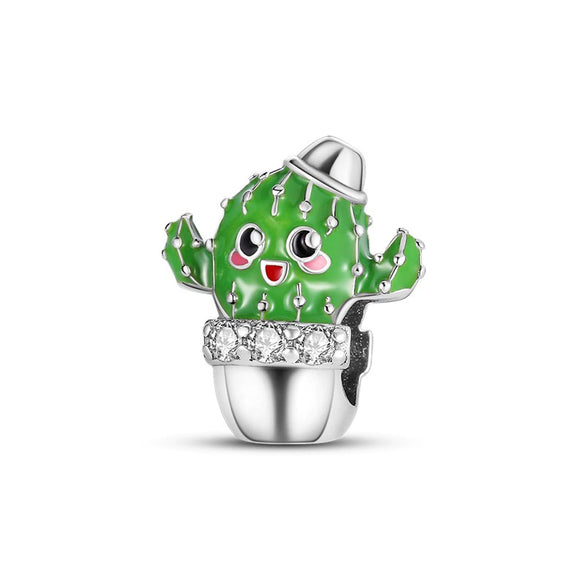 Cactus Pendant Silverplated White Copper Diy Bracelet Necklace For Women