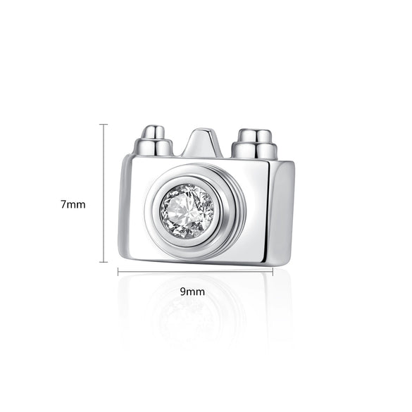 Camera Motif Copper Stud Earrings With Inlaid Zircon Geometric Artistic Jewelry For Women Wholesale