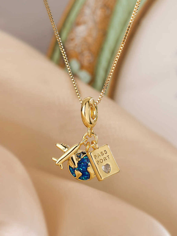 Camera Stainless Steel Necklace With Geometric Letters Numbers Text Pattern Electroplated