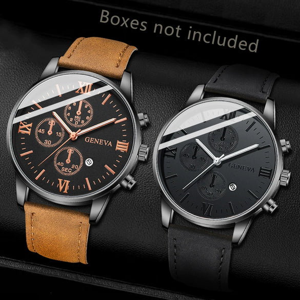 Canvas Alloy Watch Bracelet Set Round Dial Men's Quartz Watch