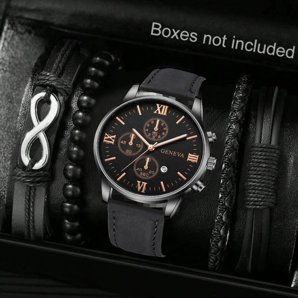 Canvas Alloy Watch Bracelet Set Round Dial Men's Quartz Watch