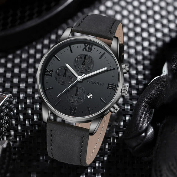 Canvas Alloy Watch Bracelet Set Round Dial Men's Quartz Watch