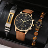 Canvas Alloy Watch Bracelet Set Round Dial Men's Quartz Watch