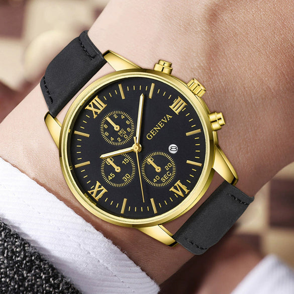 Canvas Alloy Watch Bracelet Set Round Dial Men's Quartz Watch