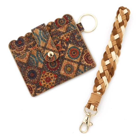 Card Bag Pvc Braided Wrist Strap Keychain With Animals Pattern
