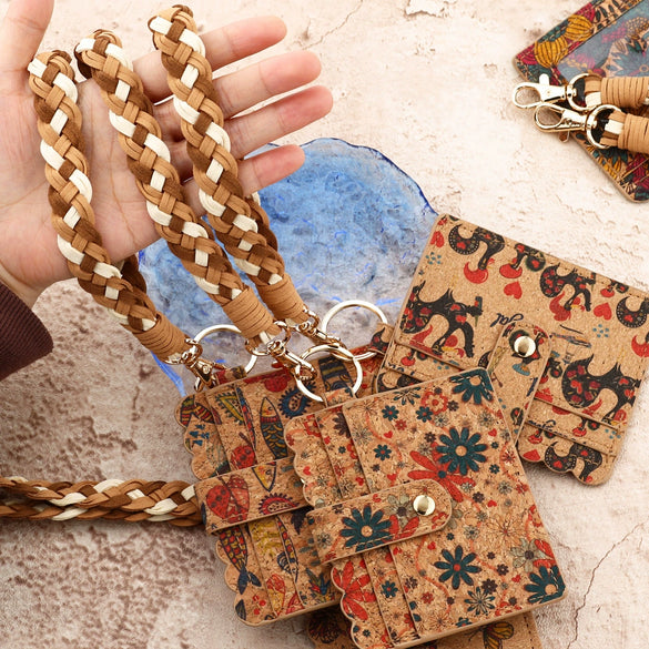 Card Bag Pvc Braided Wrist Strap Keychain With Animals Pattern