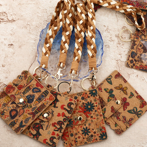 Card Bag Pvc Braided Wrist Strap Keychain With Animals Pattern
