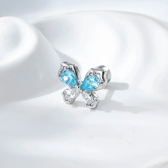 Cartilage Piercing Ear Bone Nail Metal Butterfly Style Set With Diamonds For Women