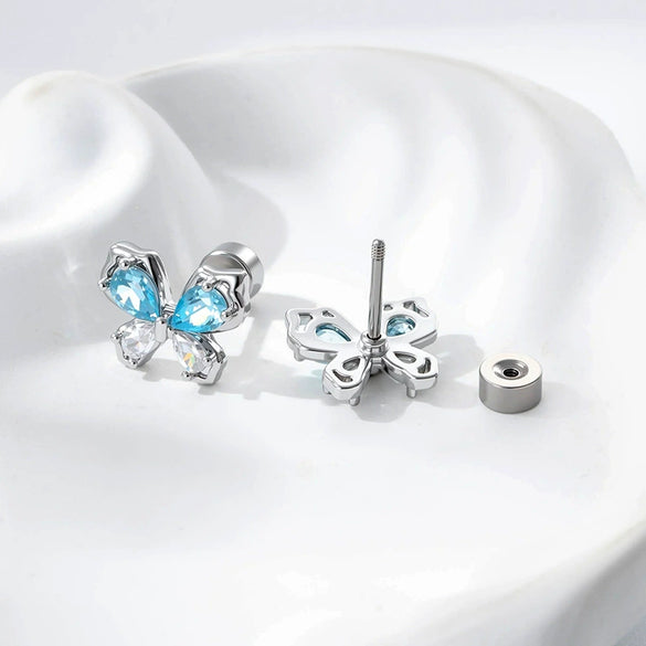 Cartilage Piercing Ear Bone Nail Metal Butterfly Style Set With Diamonds For Women