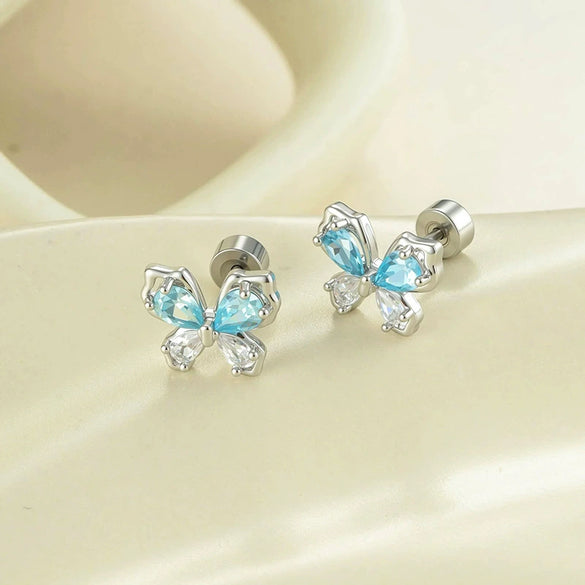Cartilage Piercing Ear Bone Nail Metal Butterfly Style Set With Diamonds For Women