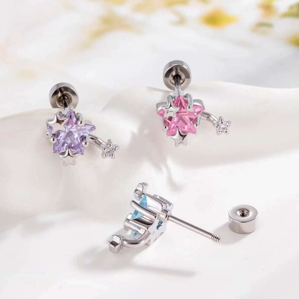Cartilage Piercing Ear Bone Nail Metal Geometric Fivepointed Star Zirconia Fashion
