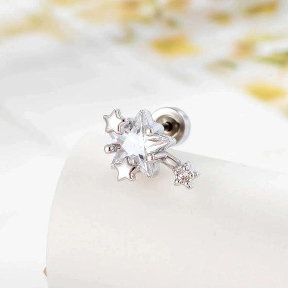 Cartilage Piercing Ear Bone Nail Metal Geometric Fivepointed Star Zirconia Fashion