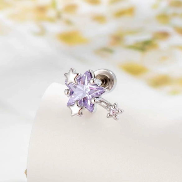 Cartilage Piercing Ear Bone Nail Metal Geometric Fivepointed Star Zirconia Fashion