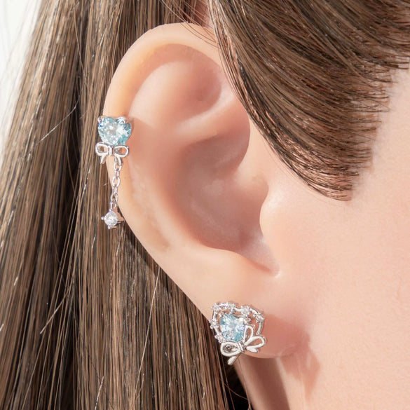 Cartilage Piercing Ear Bone Nail Metal Heart Shape Zircon Diamond Unisex