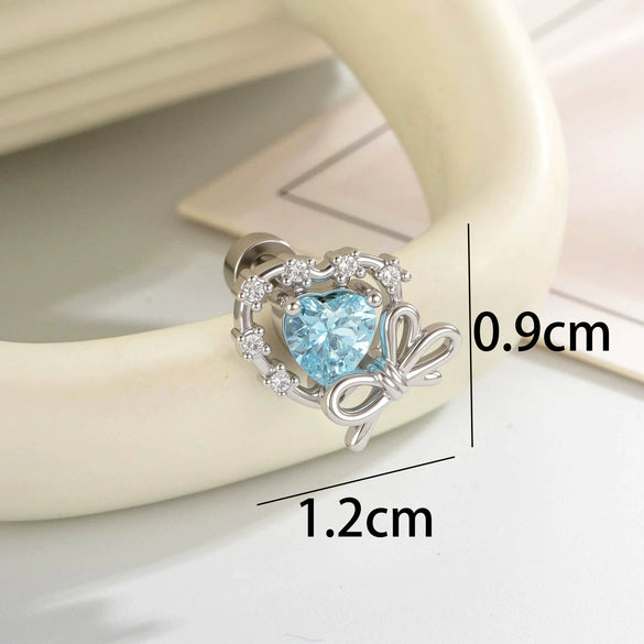 Cartilage Piercing Ear Bone Nail Metal Heart Shape Zircon Diamond Unisex