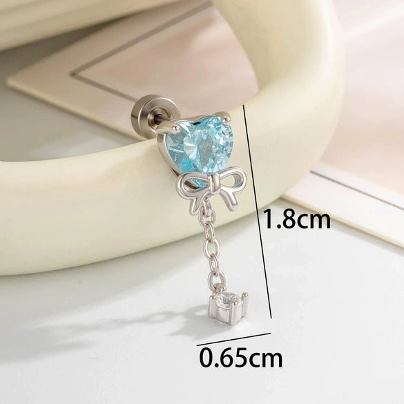 Cartilage Piercing Ear Bone Nail Metal Heart Shape Zircon Diamond Unisex